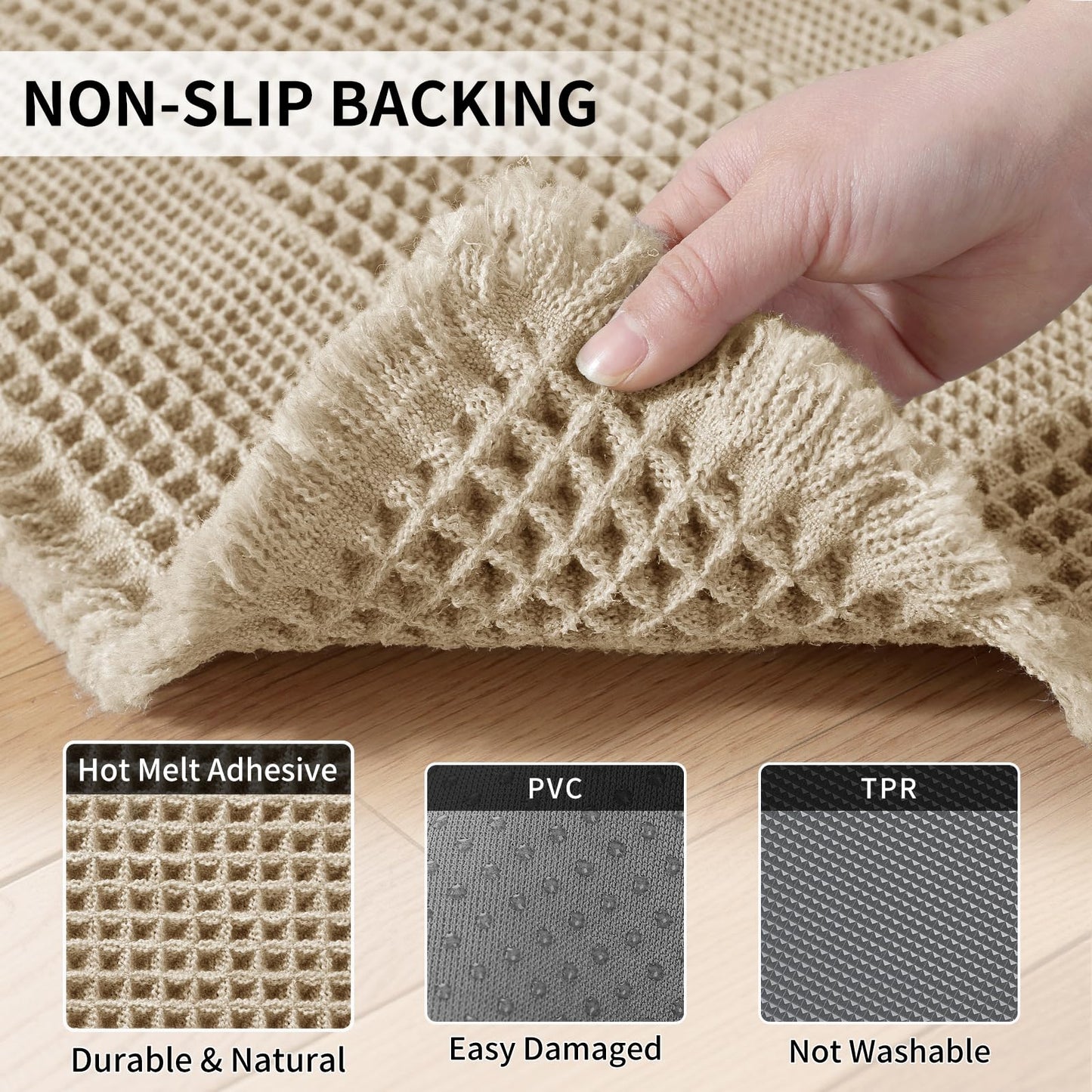 CYCMACO Waffle Bath Mat - Super Water Absorbing Bath Mat Quick Dry, Bathroom Rugs Non Slip Washable with Tassels, Rubber Backed Bathroom Mat for Bathroom Floor, Tub and Shower, 17" x 24", Brown