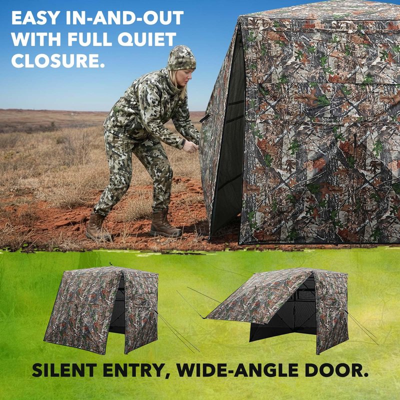 Hunting Blind 360 See Through Ground Blind for Turkey & Deer Hunting, 2-3 Person Pop Up Camouflage Tent
