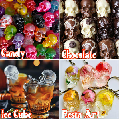 Palksky Skull Gummy Silicone Mold Sugar Chocolate Candy Molds,Skull Silicone Mold for Gummies for Kids,Halloween Jello Molds，(4PCS)