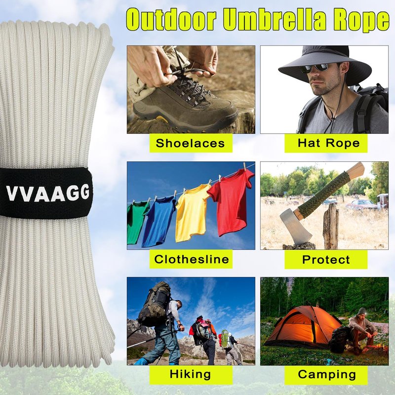 VVAAGG 1000 White Paracord 200FT Utility Parachute Cord 4mm Nylon String12 Strand Nylon Camping Rope, Tent Rope, Clothsline Rope for Survival & Camping Gear(White, 200FT)
