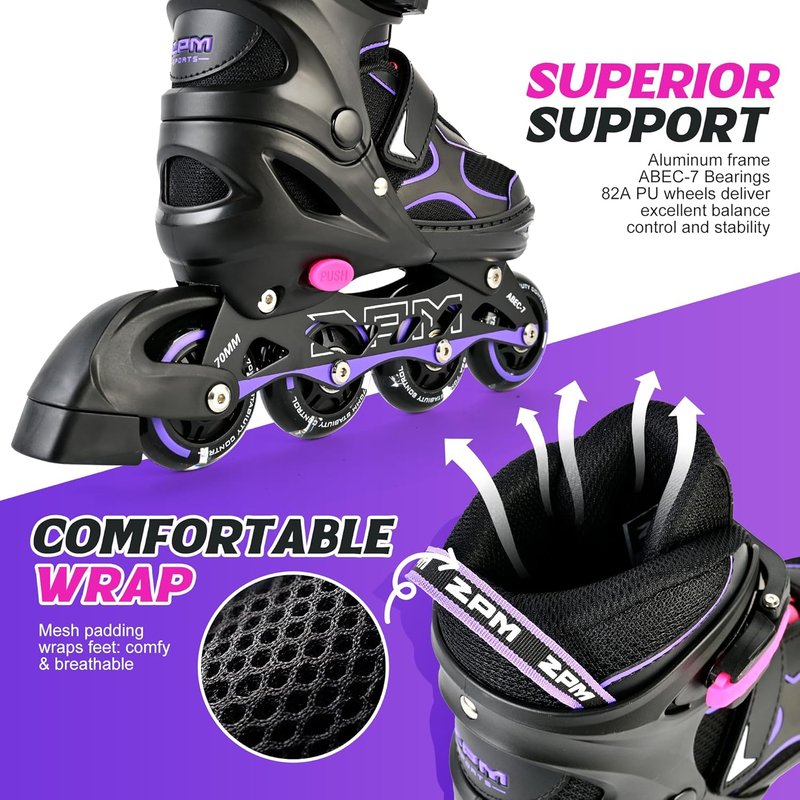 Inline Skates for Kids | Adjustable Light Up Roller Skates for Ages 5-12 - Perfect for Beginners