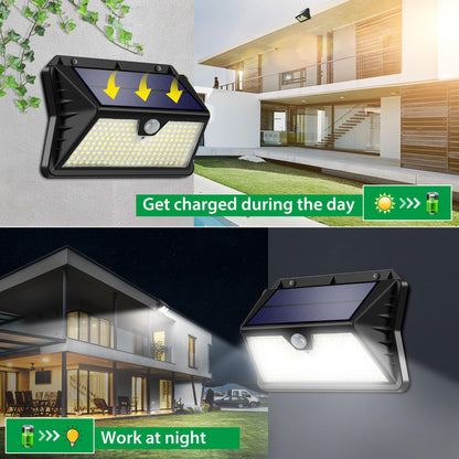 Solar Lights Outdoor Garden 185 LED Motion Sensor Security Lights, Solar Powered Wall Lighting with 3 Modes, IP65 Waterproof, Ideal for Patio, Fence, Driveway – 2 Pack Cool White