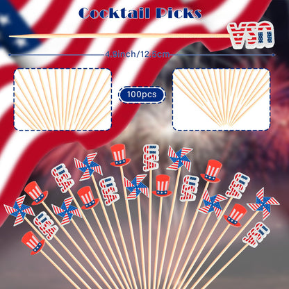 100pcs Red Heart Cocktail Picks 4.7" Long Fruit Sticks Food Toothpicks Sandwich Appetizer Charcuterie Skewers, Handmade of Bamboo Wood, for Birthday, Wedding, Valentines Day Decoration Party Supplies