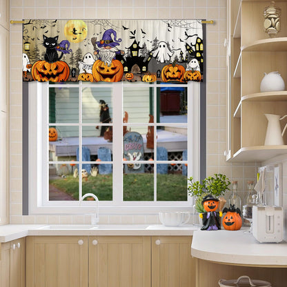 FUTBU Halloween Valance Curtain for Kitchen-Halloween Decorations Window Valance for Living Room Bedroom Scroll -Pumpkin Black Cat Ghost Decor Rod Pocket Valances-Window Treatment Valance 18"X54"