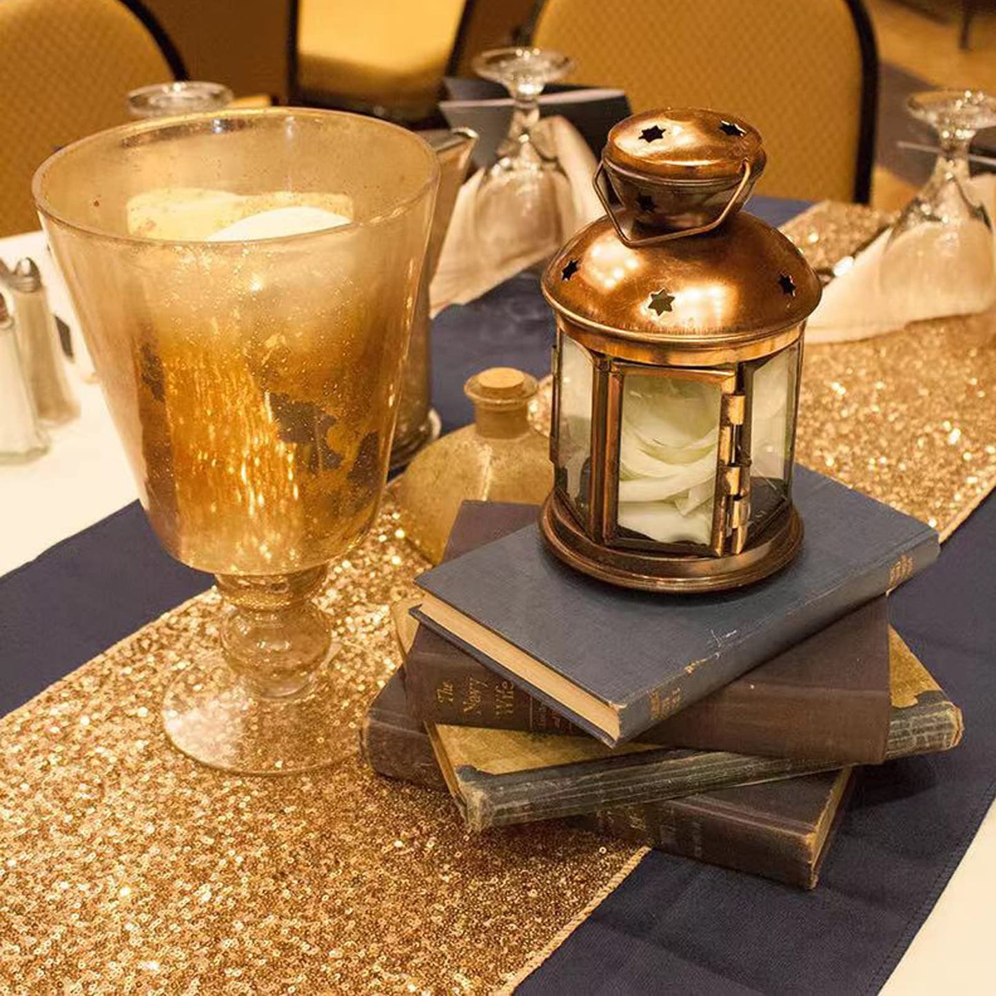 Charoama Glitter Gold Table Runners-12 by 108 Inch Luxury Linens -Gold Event Outdoor Party Supplies Fabric Decorations Gift Package for Holiday Wedding Birthday Baby Shower Dining Room Table Decor