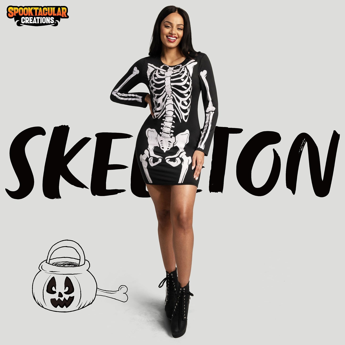 Spooktacular Creations Skeleton Dress Women, Glow in The Dark Skeleton Costume, Halloween Costumes for Women Adult 2025 Black