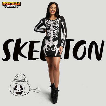 Spooktacular Creations Skeleton Dress Women, Glow in The Dark Skeleton Costume, Halloween Costumes for Women Adult 2025 Black