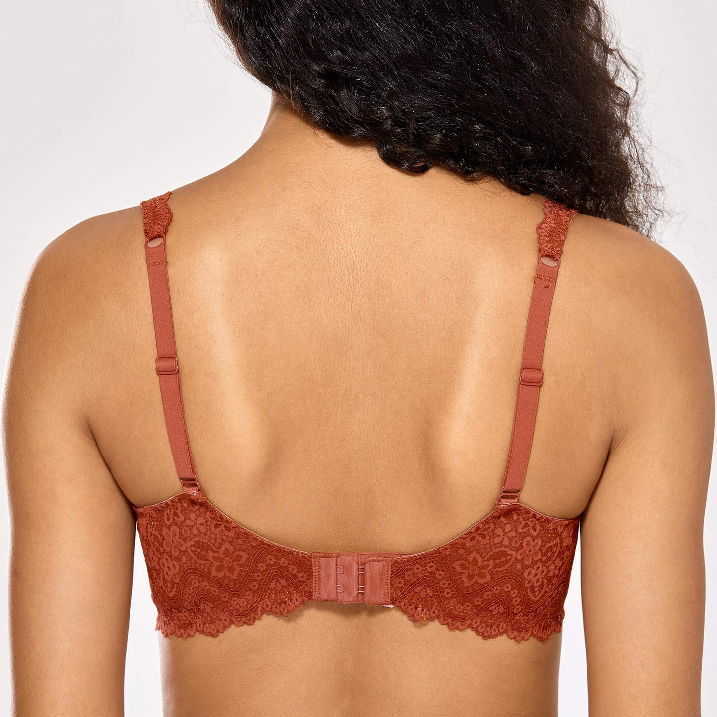 DOBREVA Women's Lace Plunge Bra Sexy Underwire Bralette Plus Size See Through Unlined Bras Pumpkin 32E