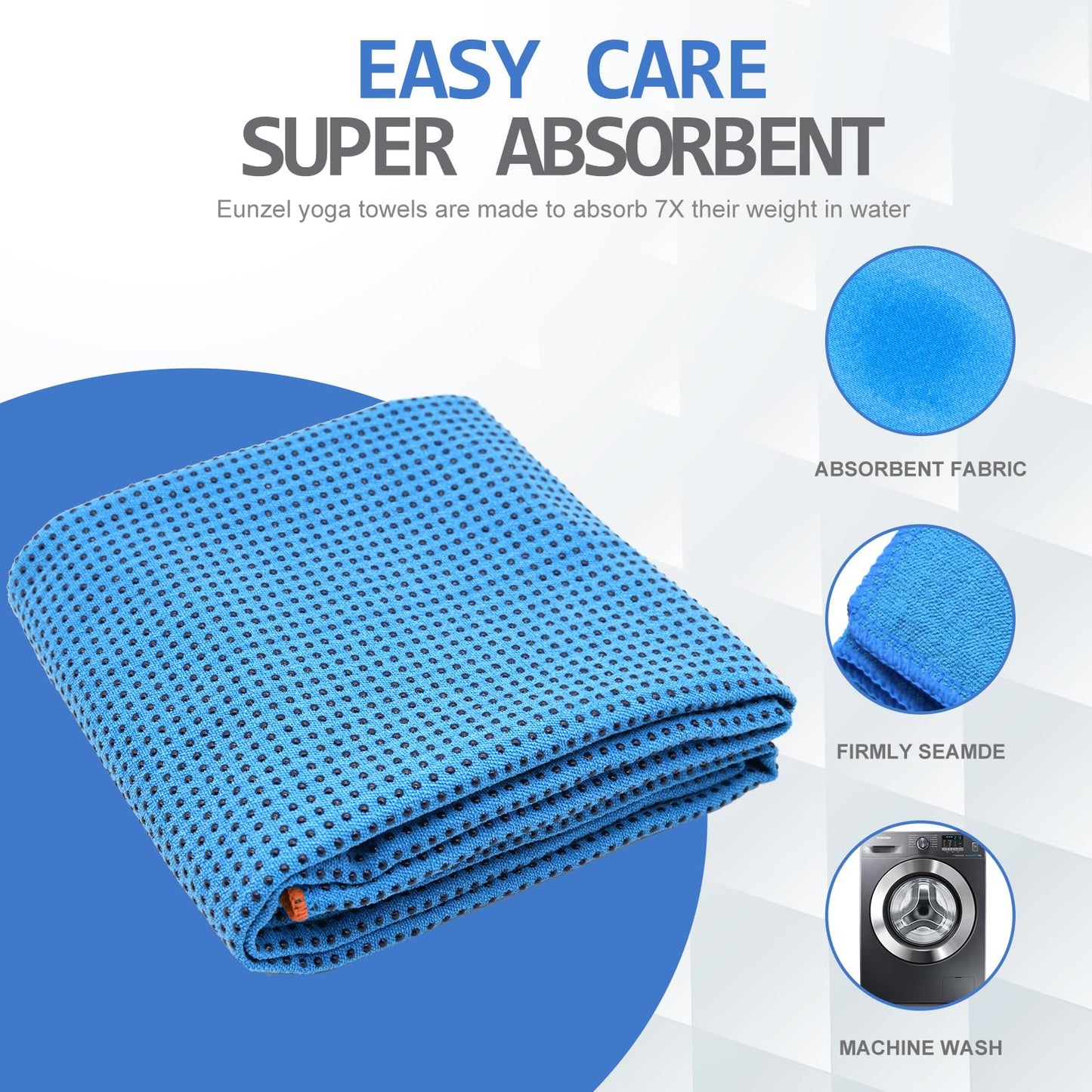 Eunzel Hot Yoga Towel - Microfiber Non Slip Yoga Mat Towel with Grip Dot Sweat Absorbent Towel for Hot Yoga, Pilates and Fitness 72" x 24", Blue/Orange