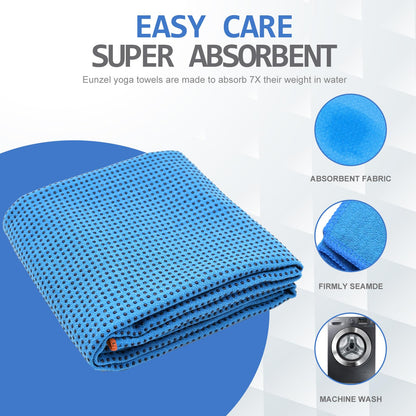Eunzel Hot Yoga Towel - Microfiber Non Slip Yoga Mat Towel with Grip Dot Sweat Absorbent Towel for Hot Yoga, Pilates and Fitness 72" x 24", Blue/Orange