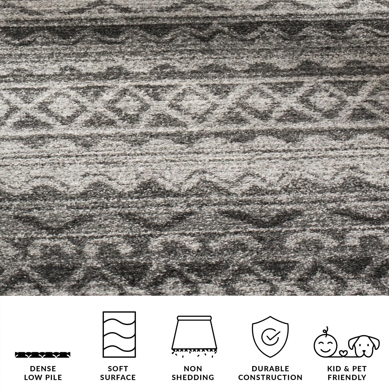 SAFAVIEH Area Rug 8x10 - Adirondack Collection - Large - Ivory & Charcoal, Moroccan Boho Tribal Design, Non-Shedding & Easy Cleaning, Ideal for Living Room, Bedroom, Office, Dining Space (ADR119N)