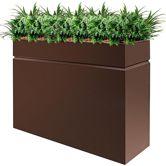 HONYTA Metal Rectangular Planter Box, Powder Coating Steel Large Planters 35" L x 12" W x 26" H with Drainage Hole, Indoor Outdoor All-Weather Use for Home, Porch, Patio, Garden(Bronze)