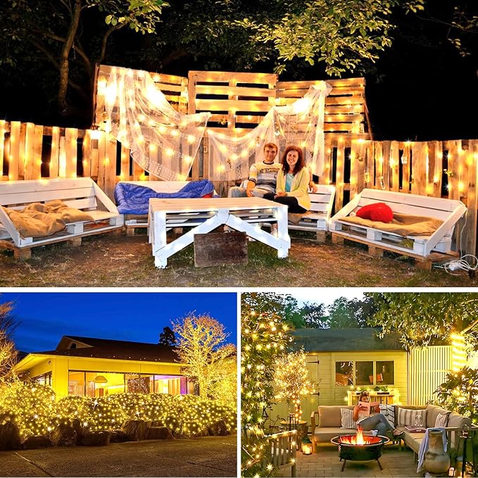 KNONEW 100FT 291 LED Outdoor Fairy Lights Plug in, Christmas Fairy Lights Outdoor Waterproof 8 Modes Memory Times for Wedding Bedroom Walls Garden Trees Decoration(Warm White)