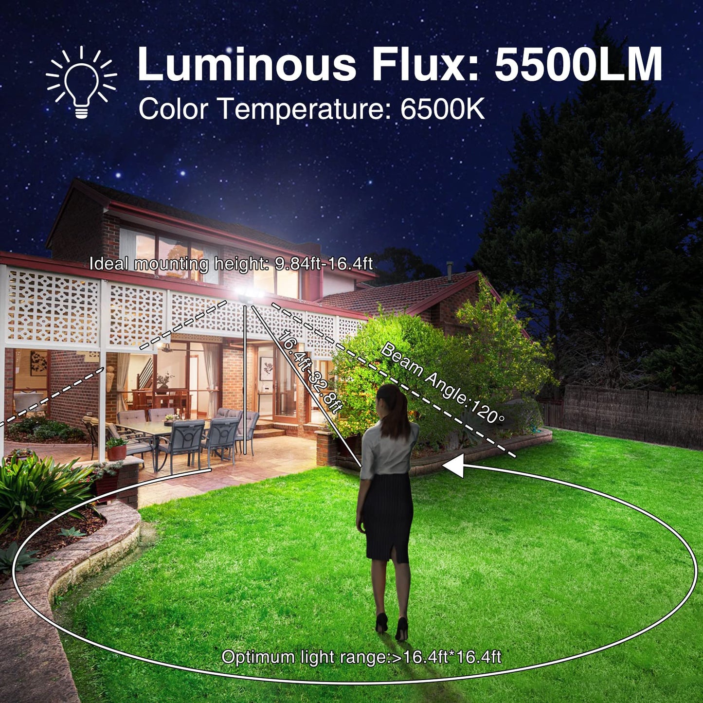 Onforu 55W Security Light with Motion Sensor, LED Wall Light Outdoor, IP65 Waterproof PIR Exterior Floodlight, 5000lm Super Bright 6500K Daylight White Flood Light for Garden, Garage, Patio