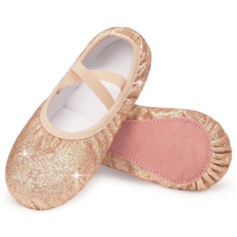 Stelle Ballet Shoes for Girls Glitter | Metallic Faux Leather Ballet Slippers Dance Shoes for Toddler/Little/Big Kids(Gold Glitter,9MT)