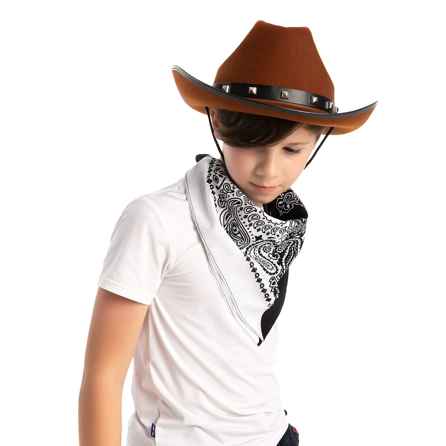 Spooktacular Creations Brown Cowboy Hat, 3 Pcs Bandana for Themed Parties, School Play, Trick or Treat, Photo-props