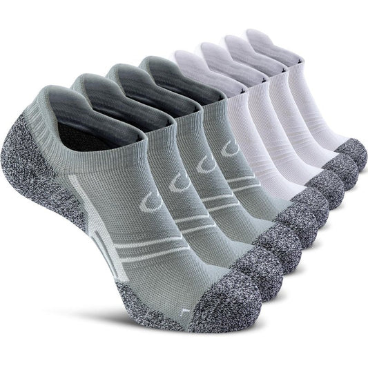 CWVLC No Show Sports Compression Socks 8-pairs, Low Cut Anti-Blister Hiking Running Workout Ankle Socks, Short Cushioned Moisture Wicking No Slip Arch Support Plantar Fasciitis, Gray White, Large
