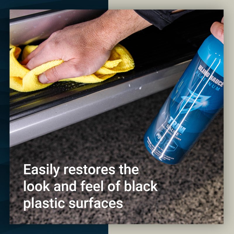 Bling Sauce Platinum: Trim Sauce, 3 in 1 Black Plastic Restorer. Cleans, Protects and Restores Faded or Damaged Black Plastic Trim on Cars, Trucks, SXS. Spray On-Wipe Off. 24oz