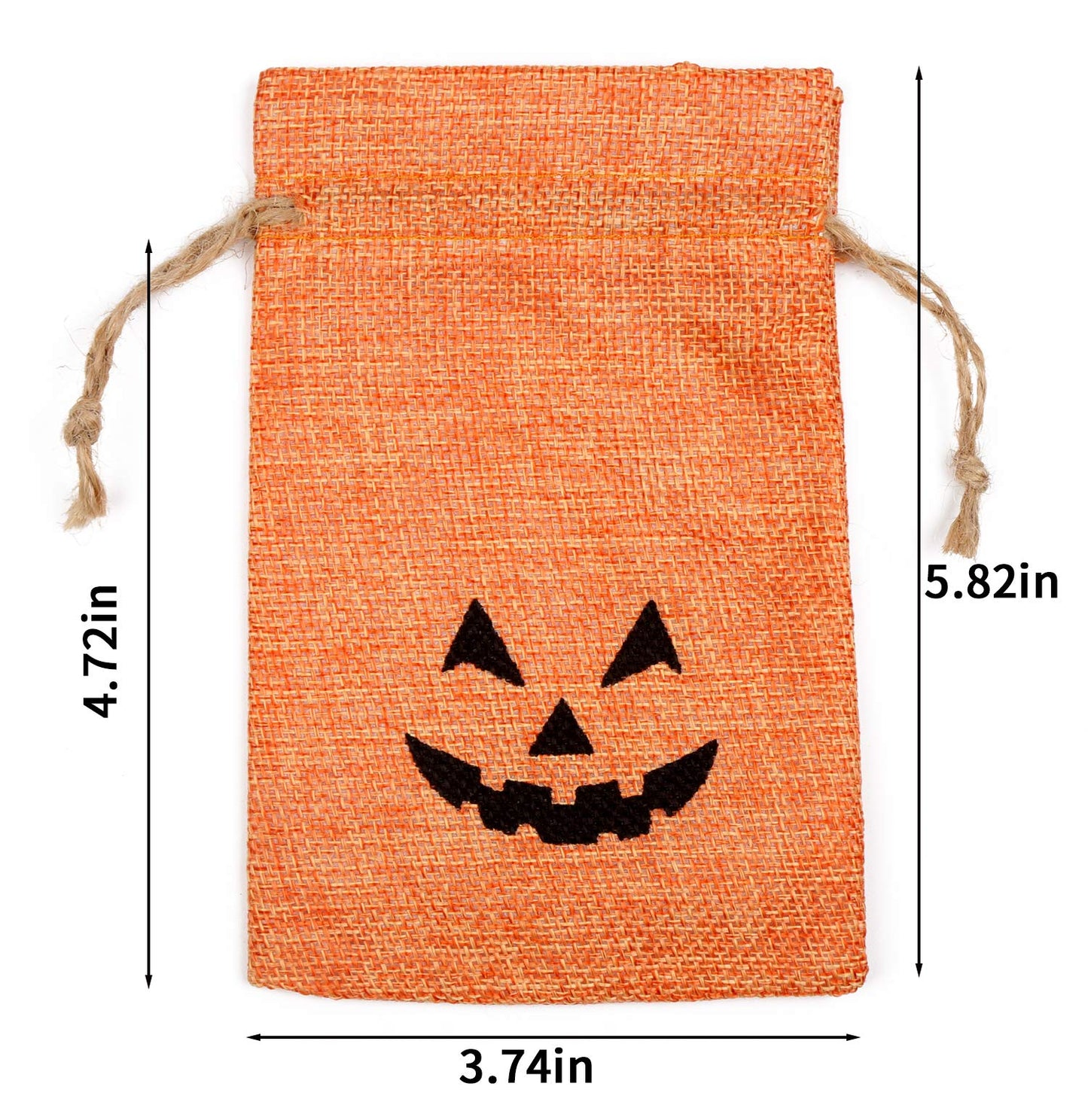 DECORA Halloween Burlap Gift Bags with Double Jute Drawstrings Candy Pouch Halloween Treat Bags with Different Designs Pack of 50