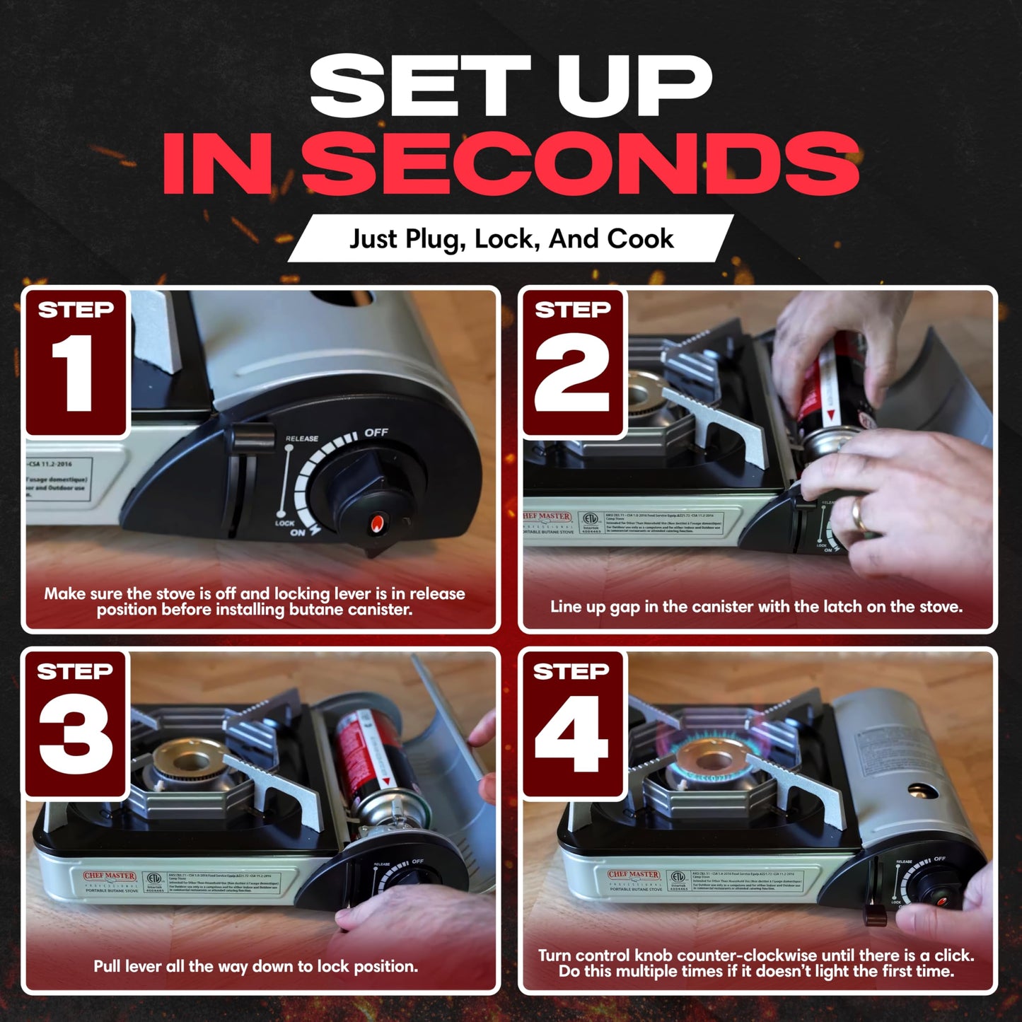 Grill Boss Dual Fuel Portable Stove, Dual Fuel Butane & Propane Stoves, 12K BTU Butane Camp Stove & Propane Portable Camping Stoves for Emergencies, Outdoor BBQ, Cooking, Hikings & Backpacking - 90057