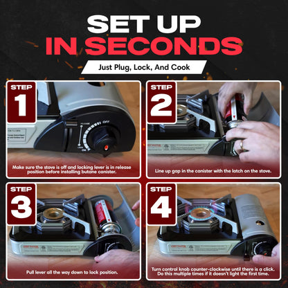 Grill Boss Dual Fuel Portable Stove, Dual Fuel Butane & Propane Stoves, 12K BTU Butane Camp Stove & Propane Portable Camping Stoves for Emergencies, Outdoor BBQ, Cooking, Hikings & Backpacking - 90057