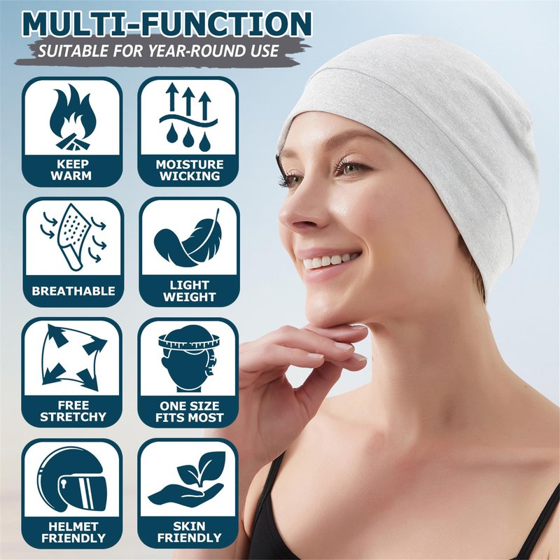 Headshion Cotton Skull Caps for Men Women,4-Pack Lightweight Beanie Sleep Caps Chemo Headwear 4 Grey