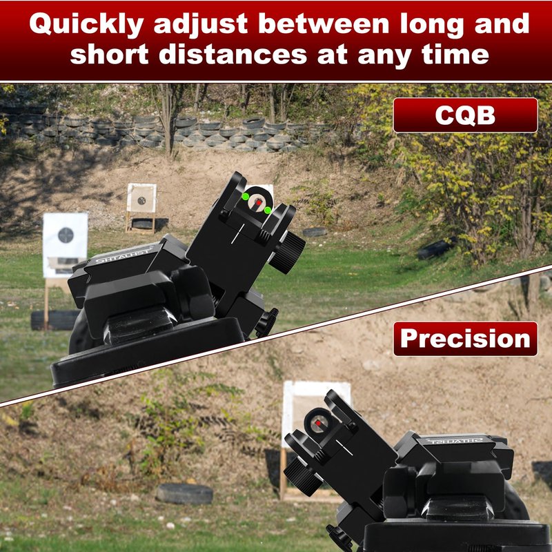 SHTALHST Iron Sights,45 Degree Offset Flip Up Sights,Flip Up Front and Rear Sights,Canted Iron Sights with Fiber Optic Red and Green Dots for Picatinny Rail,Flip Up Iron Sight