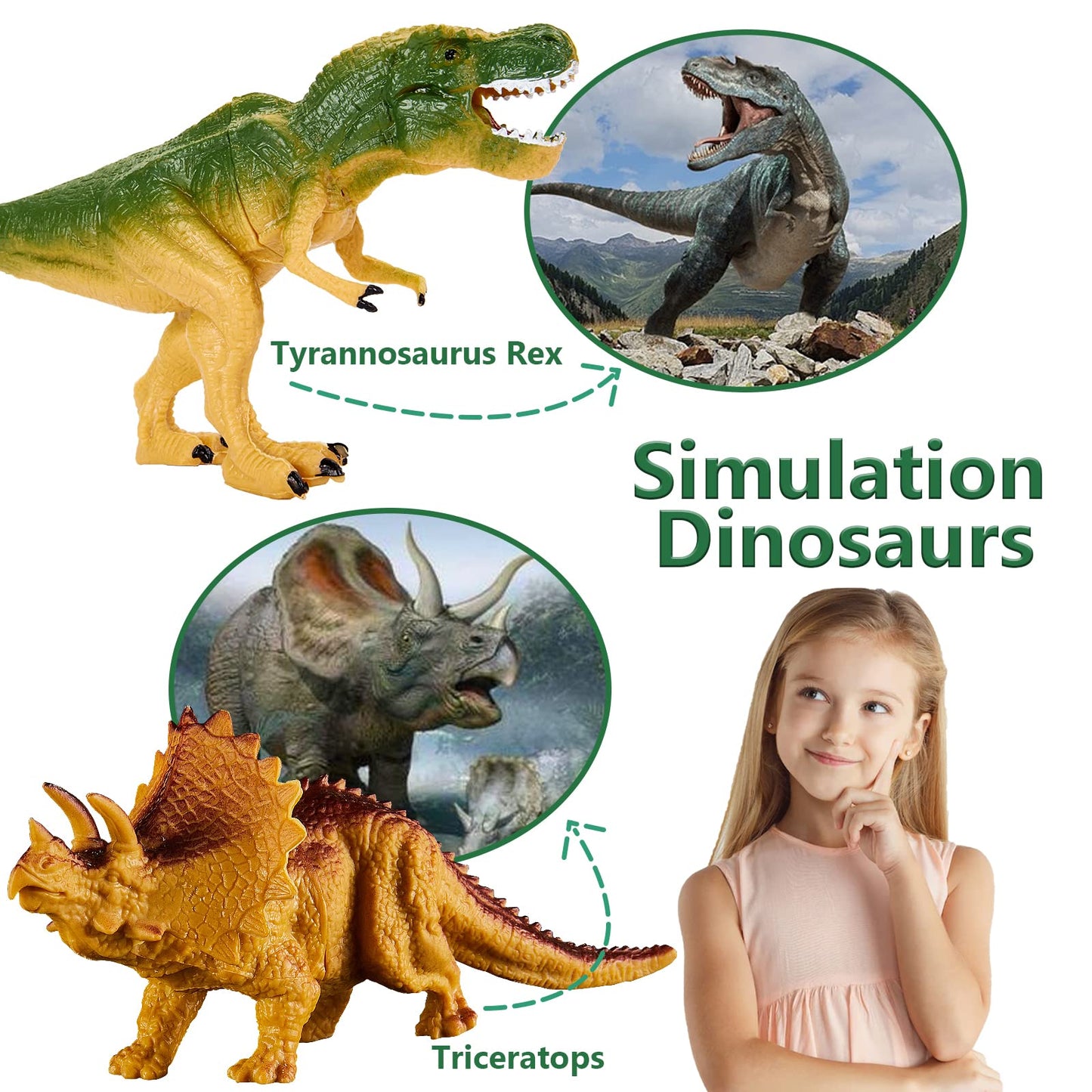 HERSITY Dinosaur Toys for Boys Age 3, 12 PCS Large Realistic Dinosaur Figure Set, 6-7 inch T-rex Triceratops Playset Animal Interactive Toys Gifts for Kids 4 5 6 7 Years Old