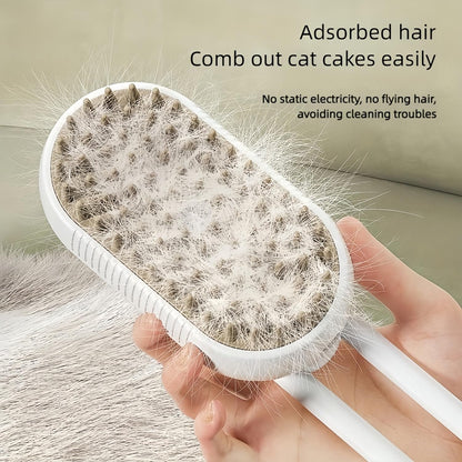 Cloud Care Cat Brush，Cat Hair Steam Brush for Shedding， 2024 Best Cat Steam Brush, Pet Steam Brush, 3-in-1 Self-Cleaning Cat Brush with 360° Rotating Arm, Detachable Silicone Bristle Head (Brown)
