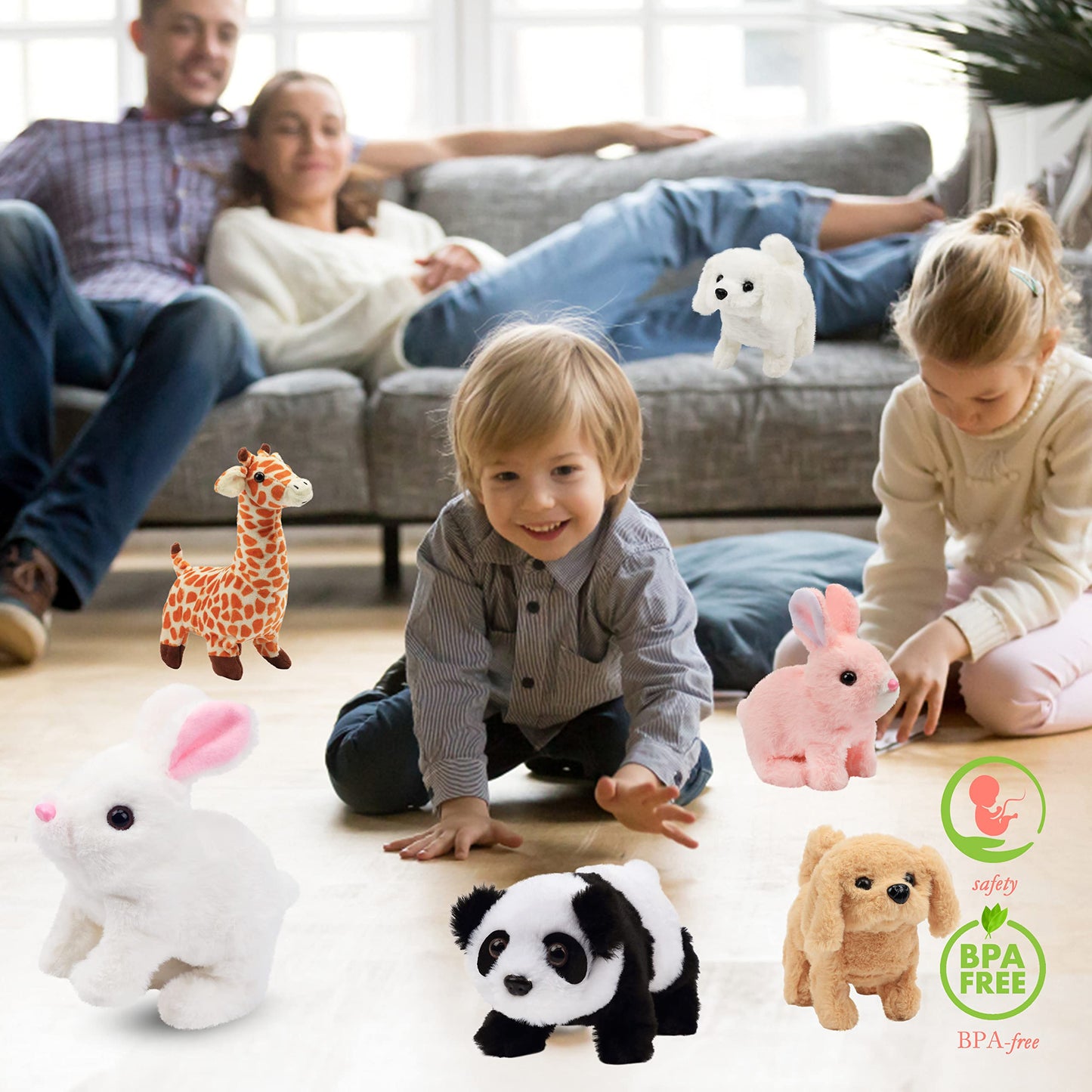 Hopearl Walking Dog Golden Retriever Interactive Electronic Pet Plush Toy Puppy Woof and Moving Animated Nodding Head Gift for Toddlers Birthday, Brown, 18cm