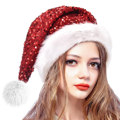 Ausejopeac Purple Christmas Hat for adults,Personalized Purple Sequin Santa Hat for Women Men Xmas Holiday New Year Party (Red)