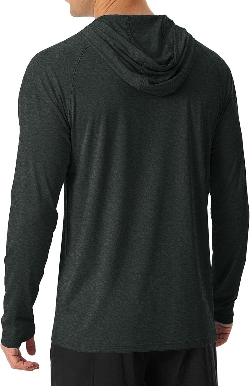 Men's UPF 50+ Sun Protection Long Sleeve Fishing Hoodie - Lightweight Athletic Rash Guard for Swim & Hiking