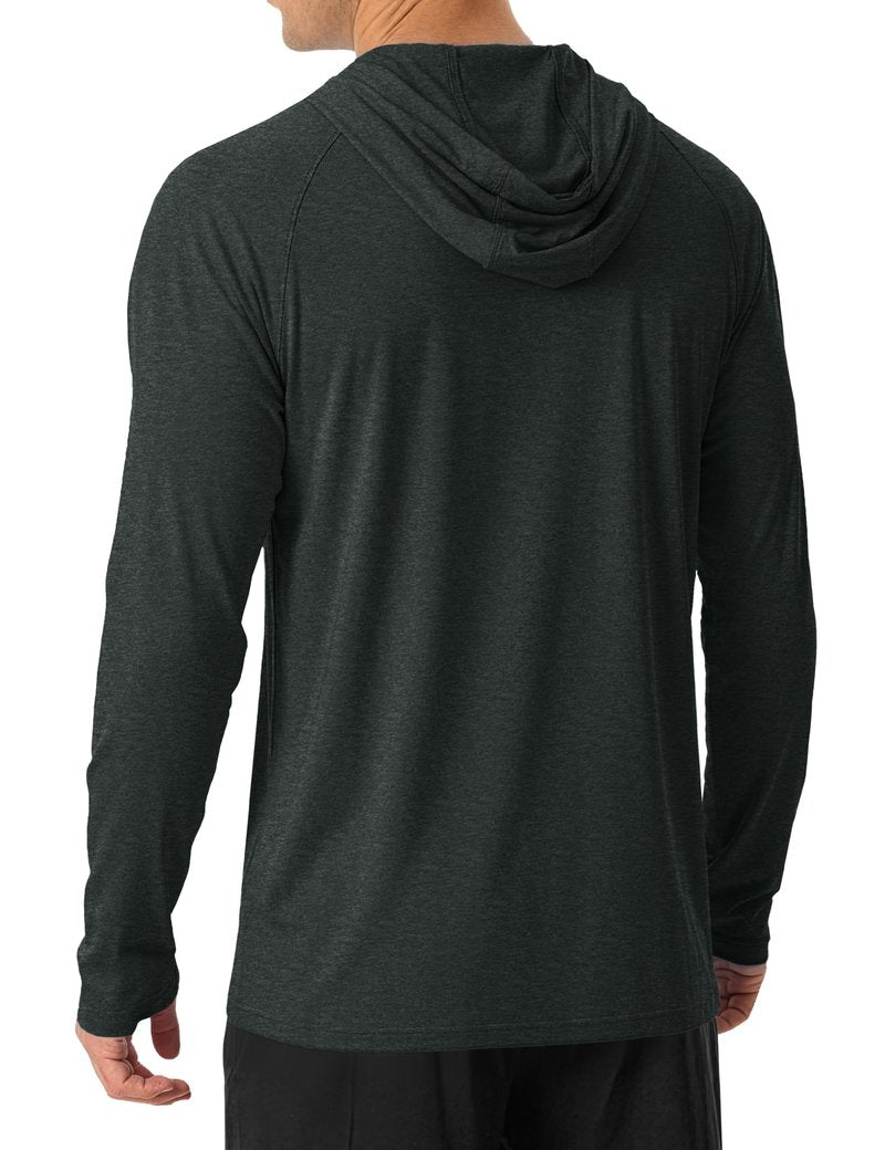 MAGCOMSEN Long Sleeve Shirts for Men Hooded UV Protection Sun Shirt Lightweight Fishing Workout Athletic Swim Rash Guard Black, XL