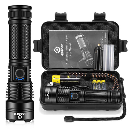 Esgofo Flashlights High Lumens Rechargeable, 2000 Lumens Super Bright Handheld LED Flash Light, Powerful Emergency Linternas, Waterproof, Long Lasting, for Hiking Camping Gift