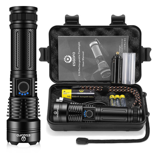 Esgofo Flashlights High Lumens Rechargeable, 2000 Lumens Super Bright Handheld LED Flash Light, Powerful Emergency Linternas, Waterproof, Long Lasting, for Hiking Camping Gift