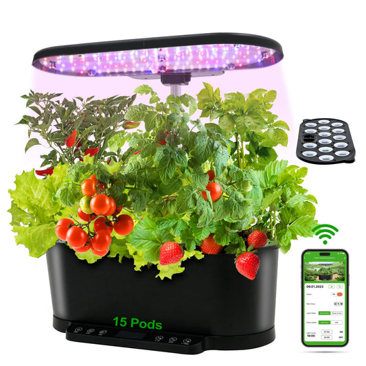 EAGLE PEAK 15 Pods Hydroponics Growing System with WiFi, 5.5 L Water Tank, Smart Indoor Plants Germination Kit with LED Grow Light, Pump System, Adjustable Height for Home Kitchen Gardening, Black