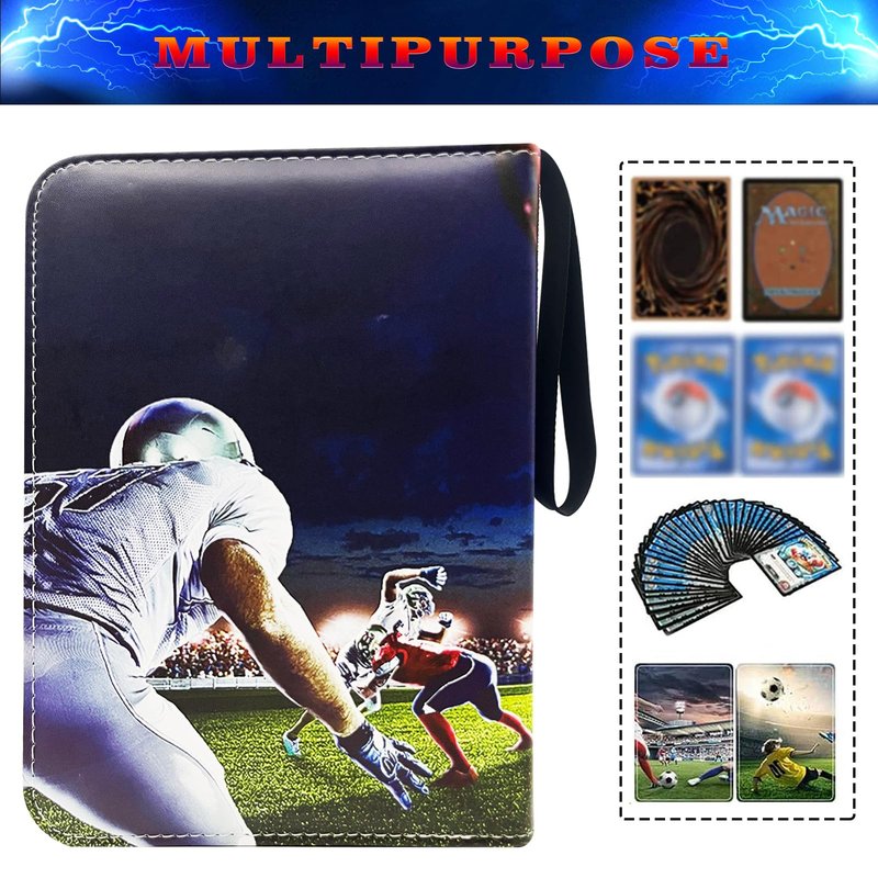 400 Cards Football Card Binder, 4-Pocket Card Collections Trading Card Binder 50 Pages Double-Sided Cards Holder with Zipper 3-Ring Card Album for Sports Football Card Sleeves Protectors