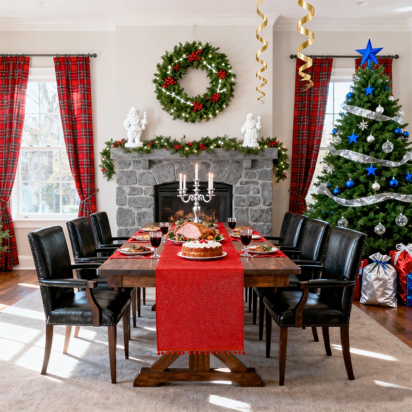 SevenFish Rustic Burlap Table Runner, 14x72 inch Red with Pom Pom for Christmas, Valentine's Day, Wedding & Home Decor