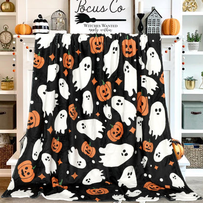 JarThenaAMCS Halloween Fuzzy Flannel Blanket 60 x 50 Inch Ghost Pumpkin Throw Blanket Black Soft Blanket for Farmhouse Home Chair Sofa Couch Bed