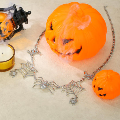 EVER FAITH Halloween Tarantula Spider Web Necklace Clear Austrian Crystal Silver-Tone