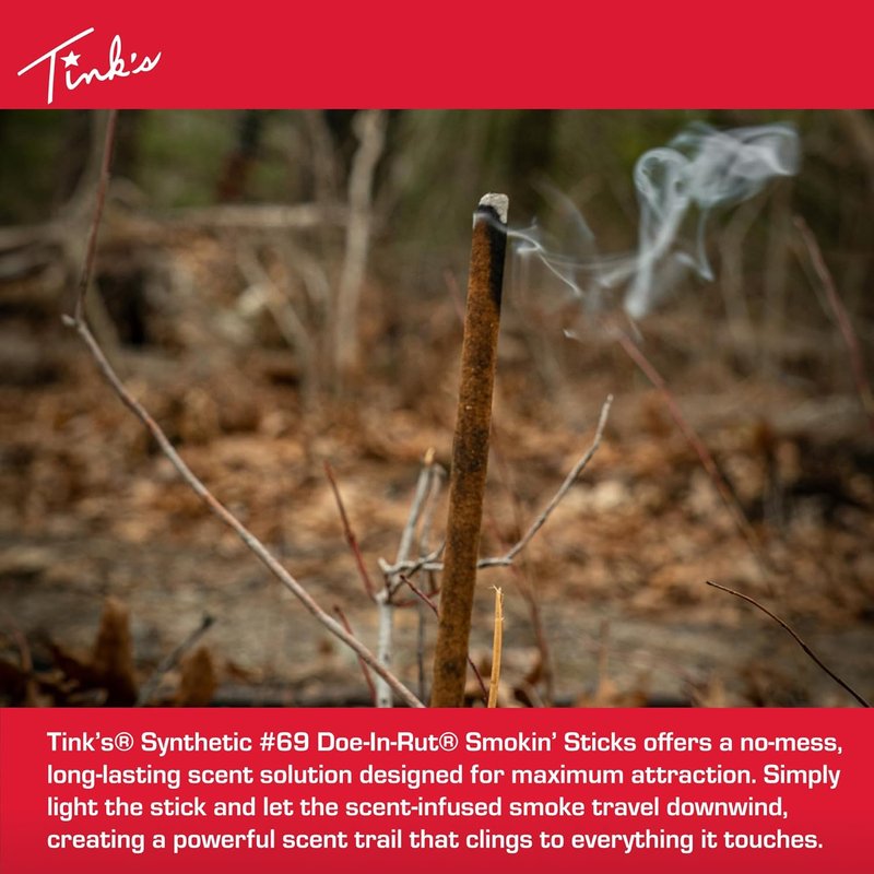 TINK'S Smokin’ Sticks Doe-in-Rut Lure - Long Lasting Estrous Urine | 6 Pack Hunting Accessory
