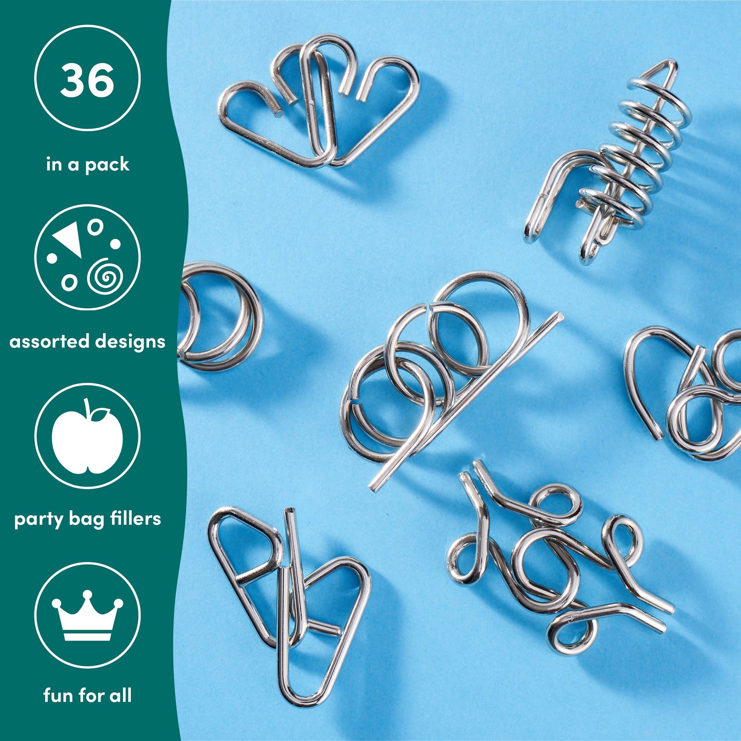 THE TWIDDLERS 36 Pieces Metal Wire IQ Brain Teaser Mind Puzzles, Multipack Mini School Gift Toys, Party Bag Fillers for Kids & Adults Party Favours, Instructions Included