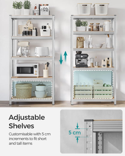 SONGMICS 5-Tier Heavy-Duty Shelving Units, Set of 2 Steel Shelving Units for Storage, Boltless Assembly, for Garage, Shed, Load Capacity 875 kg, 40 x 90 x 180 cm, Silver GLR040E02