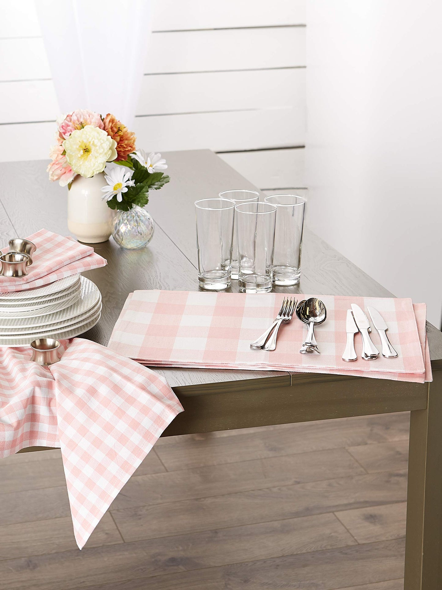 DII Gingham Check Tabletop Collection, Pink, Placemat Set