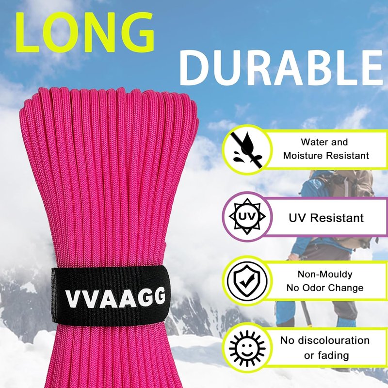 1000 Paracord Rope - 4mm 12-Strand Nylon Parachute Cord for Camping, Hiking & Fishing | Pink, 100FT