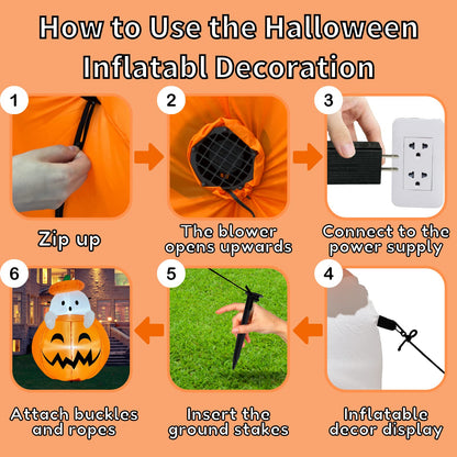 Buheco Inflatable Pumpkin Ghost Halloween Decorations Outdoor Blow Up 4ft Giant Cute Scary Yard Decor Inflatables Built in Led Lights for Indoor Outside Lawn Garden Holiday Fall Family Party Props