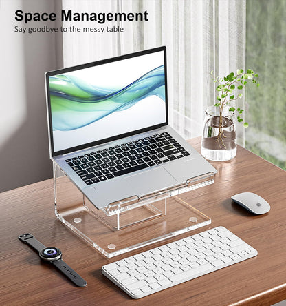 FUCDTEFC Acrylic Laptop Stand for Desk, Laptop Riser for 10-17.3 Inch Laptops, Ergonomic Computer Stand Holder Compatible with Macbooks and Notebooks- Clear