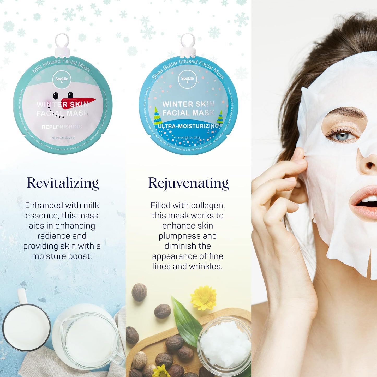 SpaLife Beauty Winter Skin Christmas Face Mask Bundle | Korean Facial Masks | Hydrating, Moisturizing and Firming Sheet Mask Set | Christmas Gifts for Women | 12 Pack