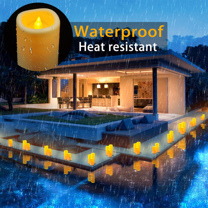 YIWER LED Outdoor Flameless Candles - Set of 5 Battery Operated Candles with 10-Key Remote Ivory Flickering Plastic Pillar Candles for Wedding, Table, Festival, Halloween, Christmas Decorations