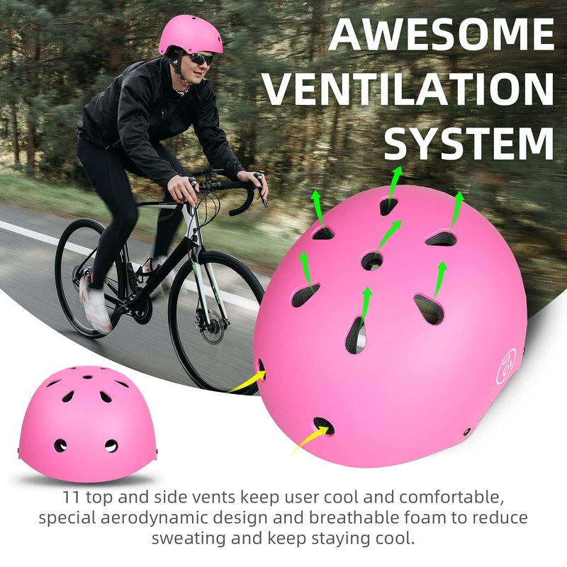 67i Bike Helmet for Adults Scooter Skateboard Helmet Cycling Bicycle Helmets for Men Women Youth Lightweight Adjustable for Multi-Sports Skateboarding with 11 Vents (L, Pink)